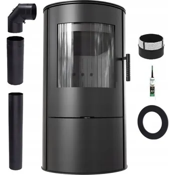 Krbová kamna Kamna volně stojící ocelová "koza" Rollo černá sada