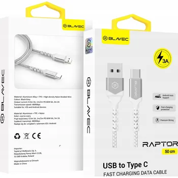 Datový kabel Kabel Blavec USB - USB-C 0,5 m bílý