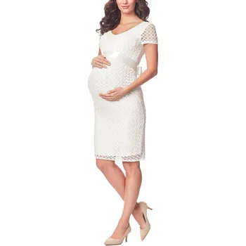 Dámské šaty Be Mammy těhotenské šaty midi s krátkým rukávem béžové velikosti XL