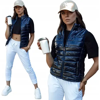 Dámská vesta DÁMSKÁ PROŠÍVANÁ VESTA VESTA BEZ KAPUCE TMAVĚ MODRÁ ty4523 - S