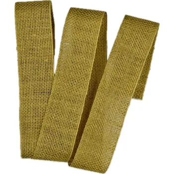 Stuha Stuha lněná Nature Basic – Mustard Yellow hořčicově žlutá 25mm x 2m (11,-Kč/m) (Stuha lněná, barva hořčicově žlutá, oboustranná, rustikální, biologicky odbouratelná – GoGreen)