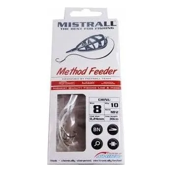 Rybářský háček Háčky zemní, s návazcem, s otřepem Mistrall method feeder s gumičkou, 10 ks