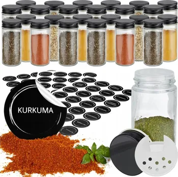 Sklenice Sklenička na koření Gockowiak skleněná bezbarvá 100 ml 24 ks + 72 samolepky