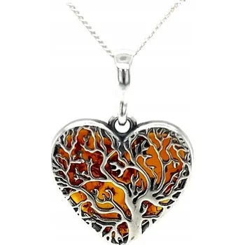 Přívěsek Wisiorek srebrny ryzost 925 s koňakovým jantarem ve tvaru srdce, ruční výroba