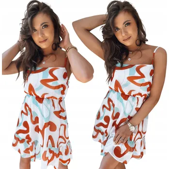 Dámské šaty LETNÍ ROZVLÁTÁ ŠATY MINI S VOLÁNEM EY2303 - L