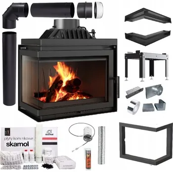 Krbová vložka Krbová vložka litinová rohový SIMPLE 8 kW LEVÝ EKO SADA TRUBKY VZDUCHOVODY DESKY