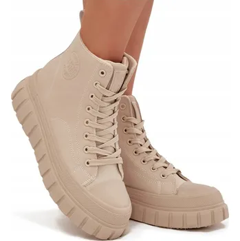 Dámské tenisky DÁMSKÉ ZATEPLENÉ TENISKY NA PLATFORMĚ Z EKO KŮŽE BIG STAR SS274535 BÉŽOVÉ 37