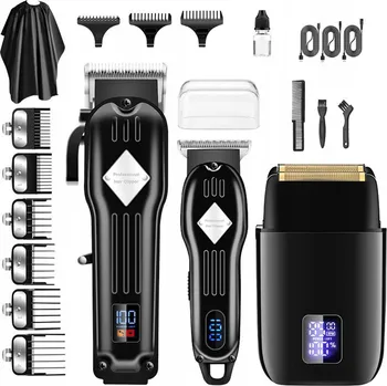 Holicí strojek Profesionální akumulátor, sada zastřihovačů vlasů, 9 hřebenů, holicí strojek s titanovou fólií
