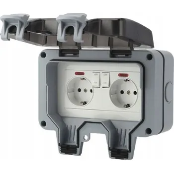 Elektrická zásuvka DVOJITÁ VENKOVNÍ ZÁSUVKA S VYPÍNAČEM VODOTĚSNÁ ZÁSUVKA IP66
