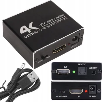 4K 60FPS HDMI 2.0 Audio Extraktor / Rozbočovač HDMI na Toslink Jack 5.1 2CH