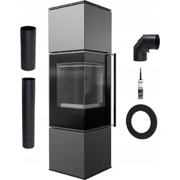 Krbová kamna KAMNA VOLNĚ STOJÍCÍ OCELOVÁ ROHOVÁ KOZA REN M LEVÁ ČERNÁ SADA