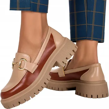 Dámské mokasíny Dámské MOKASÍNY béžové na platformě s protiskluzovou podrážkou, zlatá spona, vel. 38