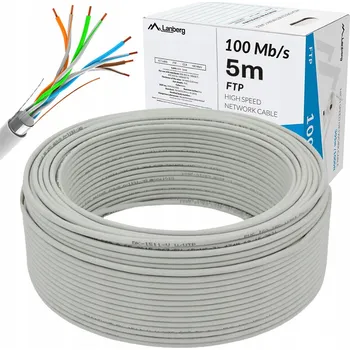 Síťový kabel KABEL SÍŤOVÝ LAN KABEL KROUCENÁ DVOJLINKA FTP 100MB/S 5M MĚDĚNÝ DRÁT CCA ŠEDÝ LANBERG