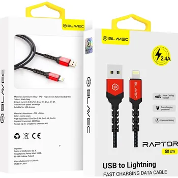 Datový kabel Kabel Blavec USB - Apple Lightning 0,5 m černý