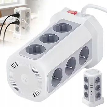 Elektrická zásuvka KOMPAKTNÍ ZÁSUVKOVÁ LIŠTA 12×AC 2×USB-A 2×USB-C 4000W 2M, S NOČNÍ LAMPOU