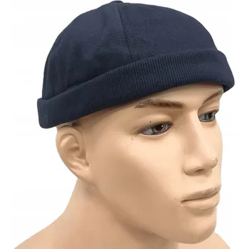 Čepice DOKERKA čepice bez kšiltu TMAVĚ MODRÁ BAVLNĚNÁ LEONKA PAPAJKA kulich manžeta