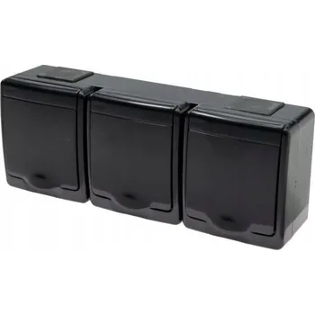 Elektrická zásuvka BETA Hermetická zásuvka trojitá schuko, černá, černé víčko, IP44 /D.37