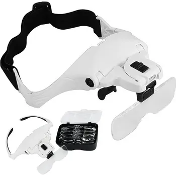 Lupa Brýle s lupou LED Head DA351 - hlavová čtecí lupa, uchycení na hlavu, v balení 5 výměnných čoček, LED osvětlení