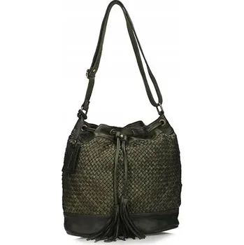 Kabelka Dámská kabelka vak z pravé kůže, malá, přes rameno, prostorná, zelená B114