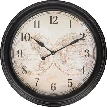 Hodiny Nástěnné hodiny quartzové analogové ručičky Mapa světa Ø 38,5x5,3 cm Černé