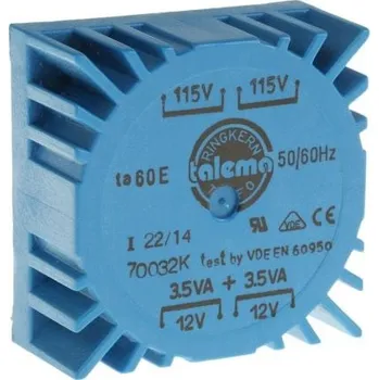 Transformátor Toroidní transformátor, počet výstupů: 2, sekundární napětí: 2 x 12V ac, Plošný spoj, Kolík, 49.7 x 49.7 x 23.1mm