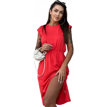 Dámské šaty Šaty letní, denní, klasické midi s gumou v pase Mayflies červené M