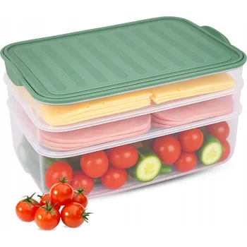 Dóza na potraviny NÁDOBA NA POTRAVINY UZENINY SÝR JÍDLO KRABIČKA OBĚDOVÝ BOX VRSTVENÝ ZELENÝ