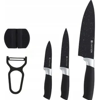 Kuchyňský nůž AMBITION sada 3 nožů, škrabka, dvourázová ostřička, černá