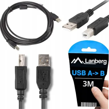 Datový kabel USB kabel typ A - USB typ B, samec, pro tiskárnu 2.0, 3 m, černý, Lanberg