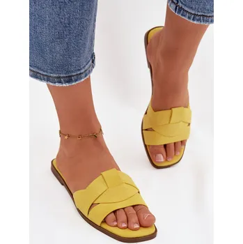 Dámské sandále Dámské ploché sandály s pásky Eko Zamszové Žluté Florane 38
