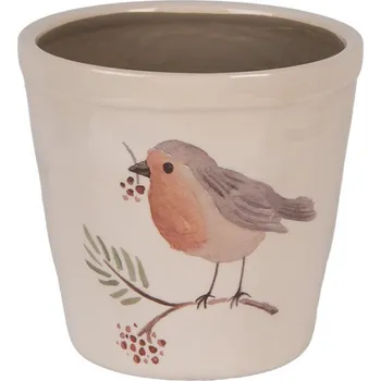 Obal na květináč Keramický květináč s ptáčkem Vintage Green Pine M – 15x14 cm