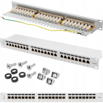 Patch panel PATCH PANEL 24 PORTŮ 1U 19" KAT.6A FTP LANBERG STÍNĚNÝ ŠEDÝ