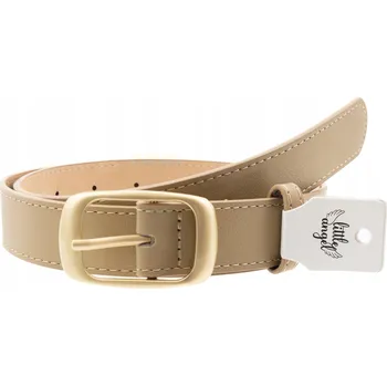 Opasek Dámský béžový kožený pásek ke kalhotám Little Angel s matně zlatou přezkou