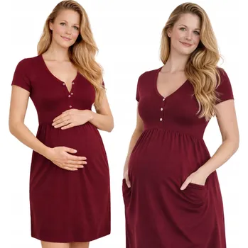 Dámské pyžamo NOČNÍ NA KOJENÍ KOŠILE TĚHOTENSKÉ PYŽAMO ROZEPÍNACÍ BORDÓ M