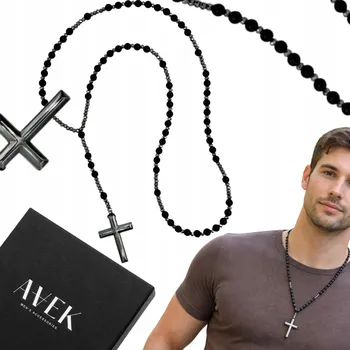 Náhrdelník PÁNSKÝ NÁHRDELNÍK Z KORÁLKŮ A ONYXU S KŘÍŽEM JAKO DÁREK AVEK