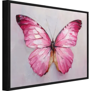 Obraz OBRAZ V ČERNÉM RÁMU NA PLÁTNĚ MOTÝL RŮŽOVÝ BETON OBÝVACÍ POKOJ LOŽNICE 60x40