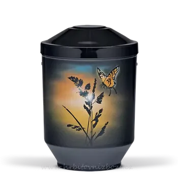 Smuteční dekorace Ocelová urna černá s motýlem airbrush