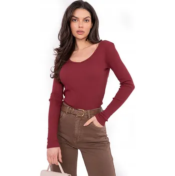 Dámské tričko Dámské přiléhavé tričko s dlouhým rukávem, žebrované, s výstřihem do V