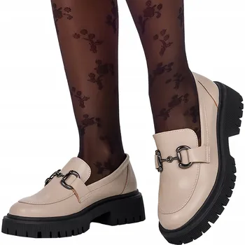 Dámské mokasíny Béžové dámské mokasíny na platformě s běhounem a přezkou, velikost 40