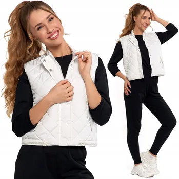 Dámská vesta PROŠÍVANÁ KRÁTKÁ DÁMSKÁ VESTA MORAJ BÍLÁ ELEGANTNÍ PŘECHODNÁ XXL