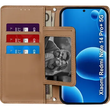 Pouzdro na mobilní telefon Flipové pouzdro KrainaGSM pro Xiaomi Redmi Note 14 Pro+ 5G, hnědé