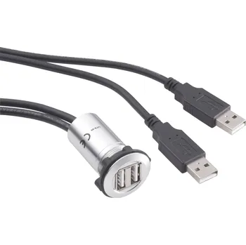 Elektrická zásuvka TRU COMPONENTS USB-06 Dvojitý USB vestavný konektor zásuvka, vestavná 2x USB zásuvka typ A ⇔ 2x zástrčka USB typ A s 60cm kabel Množství: 1 ks