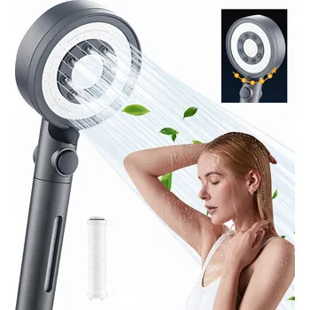 Sprchová hlavice SPRCHOVÁ HLAVICE S FILTREM SILNÁ 5 FUNKCÍ STŘÍBRNÁ S FUNKCÍ STOP 304 NEREZOVÁ OCEL