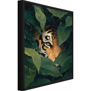 Obraz OBRAZ V ČERNÉM RÁMU NA PLÁTNĚ TYGR LÍSTÍ OBÝVACÍ POKOJ LOŽNICE 60x40