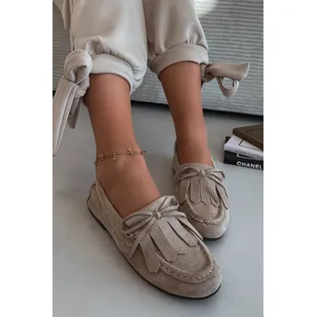 Dámské mokasíny Dámské mokasíny s šněrováním a třásněmi Béžové Glorina 38