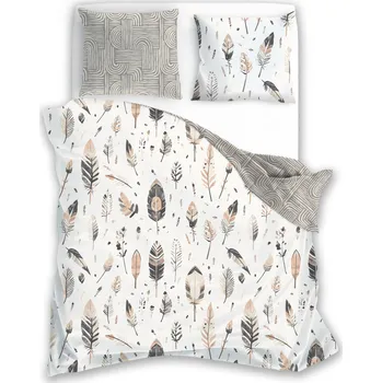 Povlečení Bavlněné saténové povlečení Boho 007 140x200 cm + 70x90 cm bílé/béžové