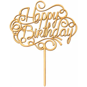 Jedlá dekorace na dort Dřevěný nápis Happy Birthday - zápich - kopie