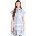 Šaty Tommy Hilfiger Poplin Pleated Short Ss Dress White Banker Stp Ecru Brisk Blue L