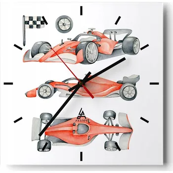 Hodiny Nástěnné hodiny do kuchyně 30x30 Závodní auta Stylové hodiny na skle Loft Tiché
