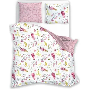 Povlečení Bavlněné saténové povlečení Milagro Verde 019 220x200 cm + 2x 70x80 cm bílé/růžové